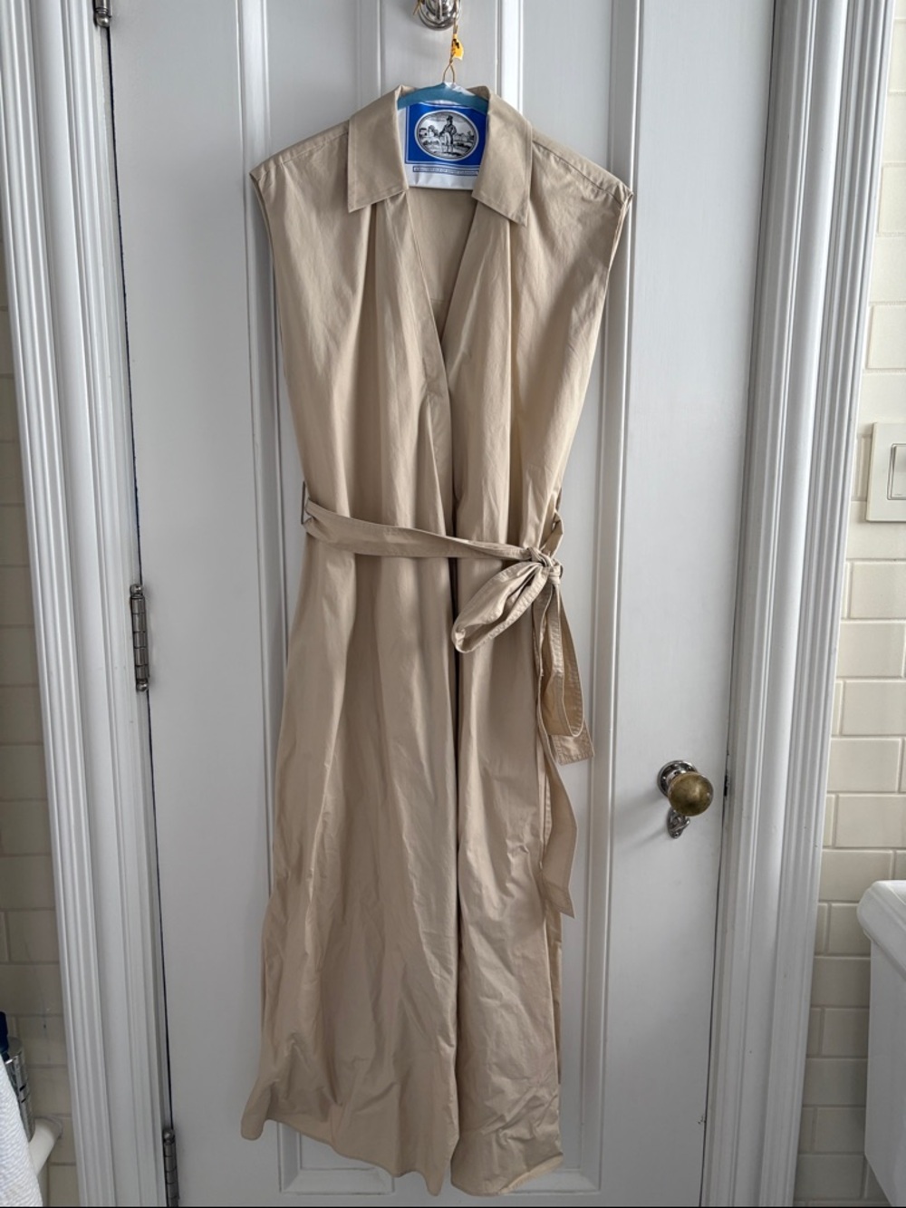 Zara Sleeveless Beige Wrap Midi Dress with Tie